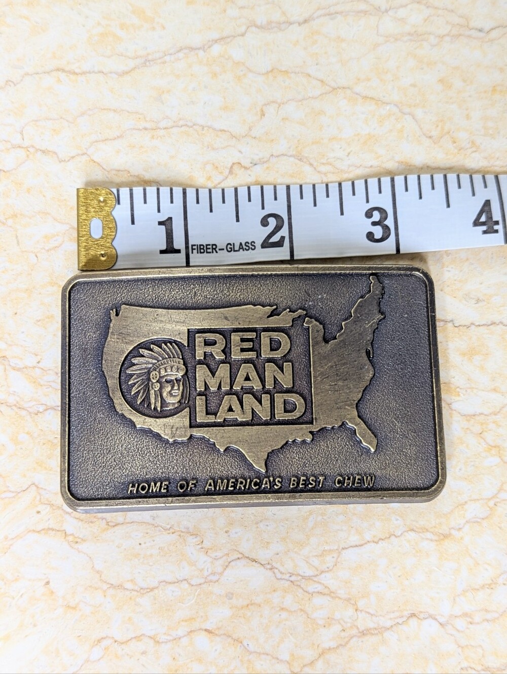 Vintage Red Man Land  Chewing Tobacco Brass Metal Belt Buckle - Picture 4 of 5